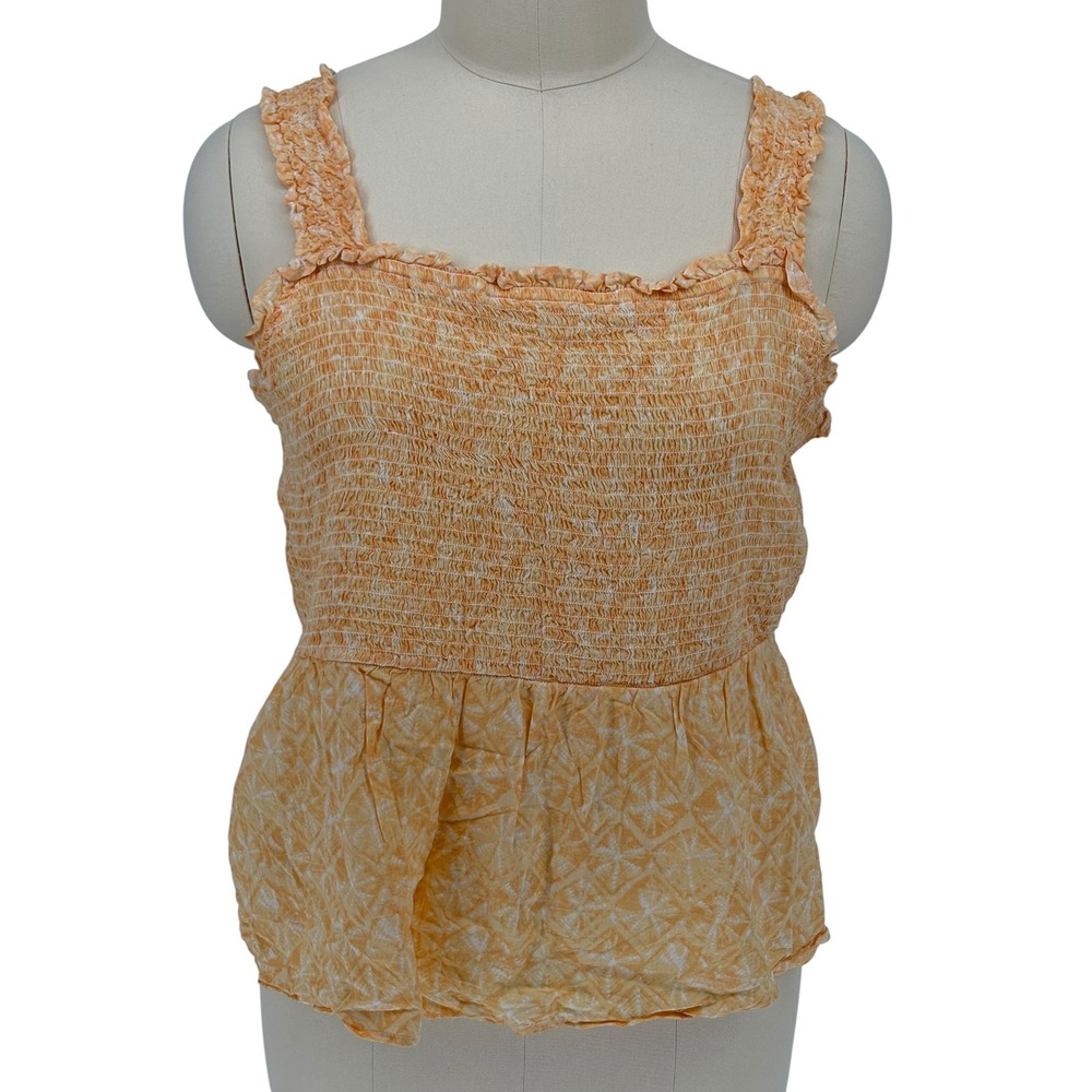 Old Navy Smocked Peplum Top Yellow Geometric‎ Print Sleeveless XXL